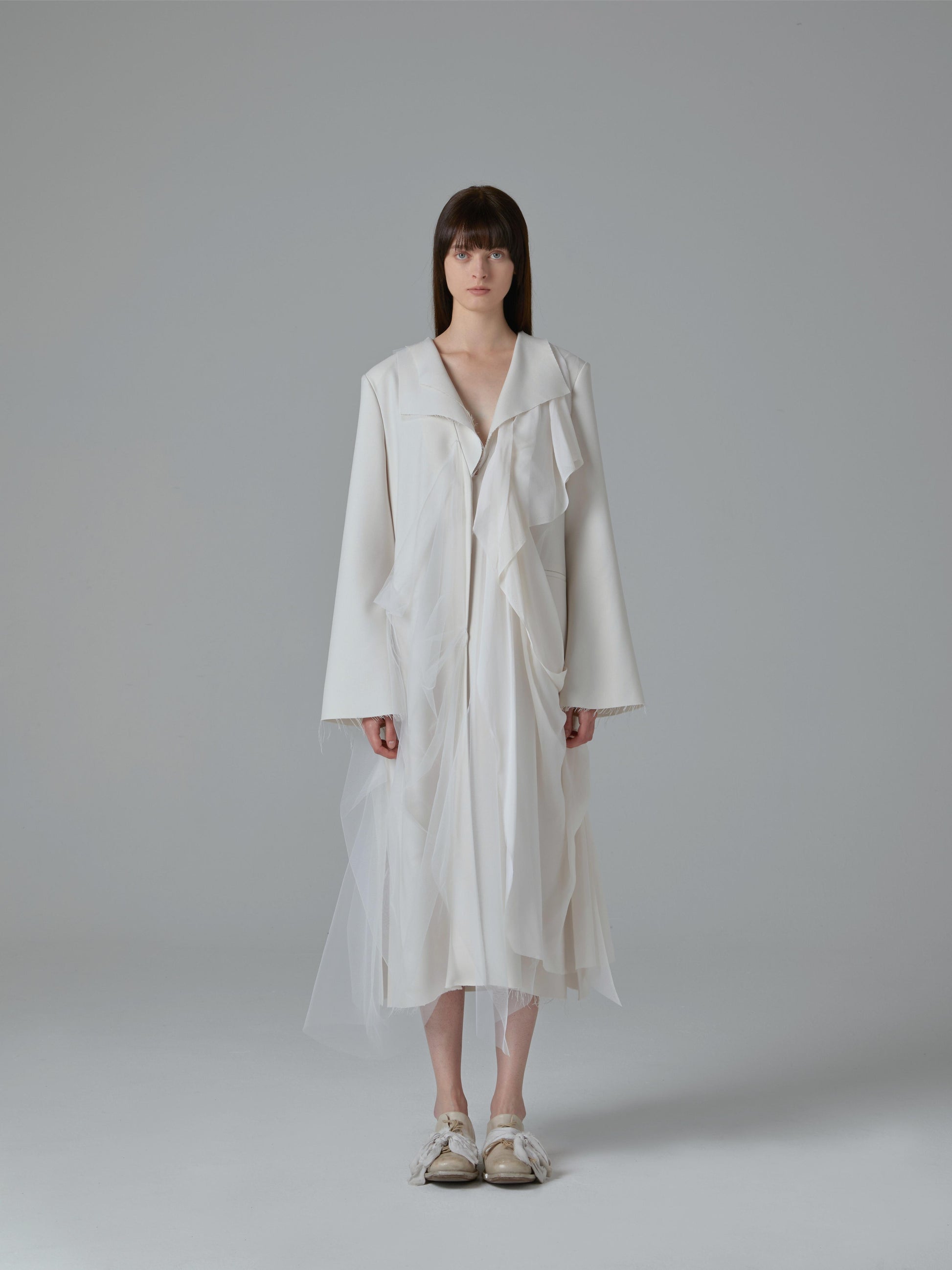 Elywood White Long Suit Jacket front