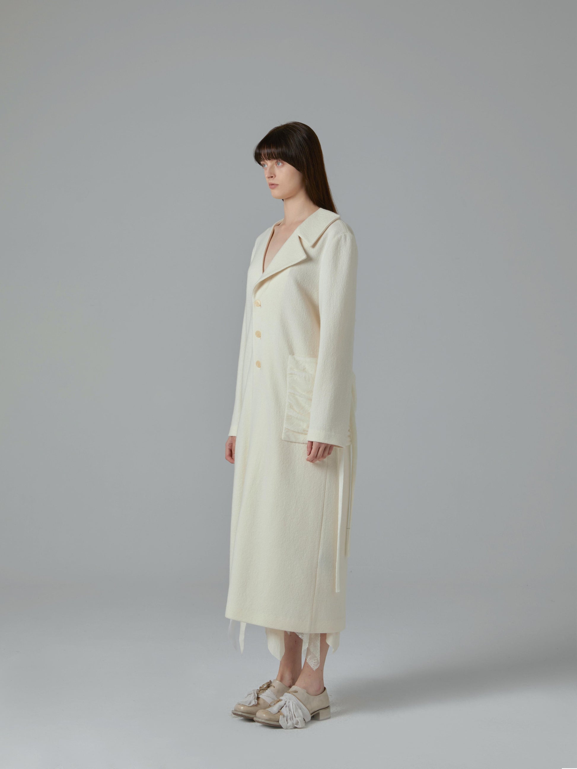 Elywood White Long Wool Coat