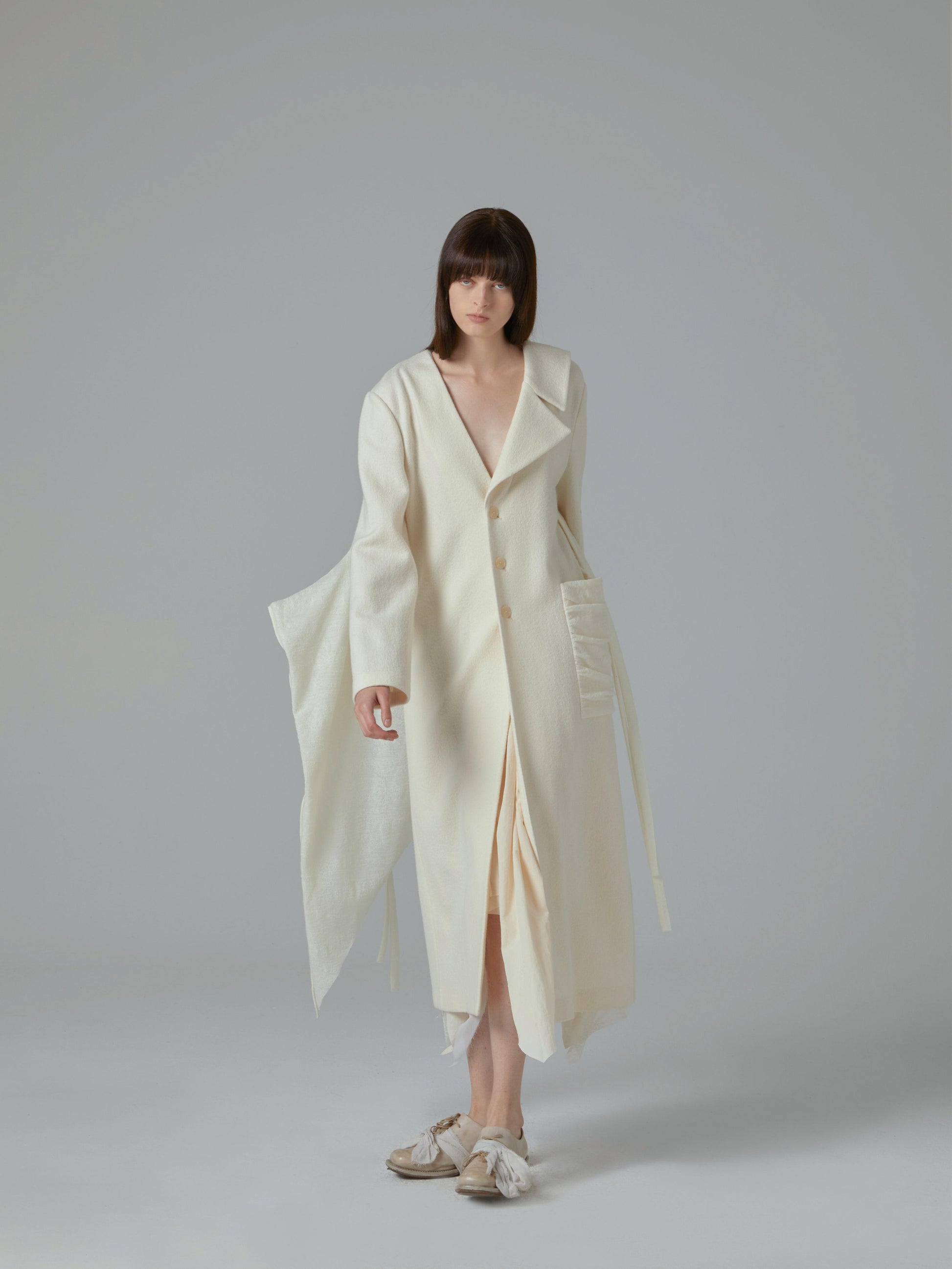 elywood long white wool coat 