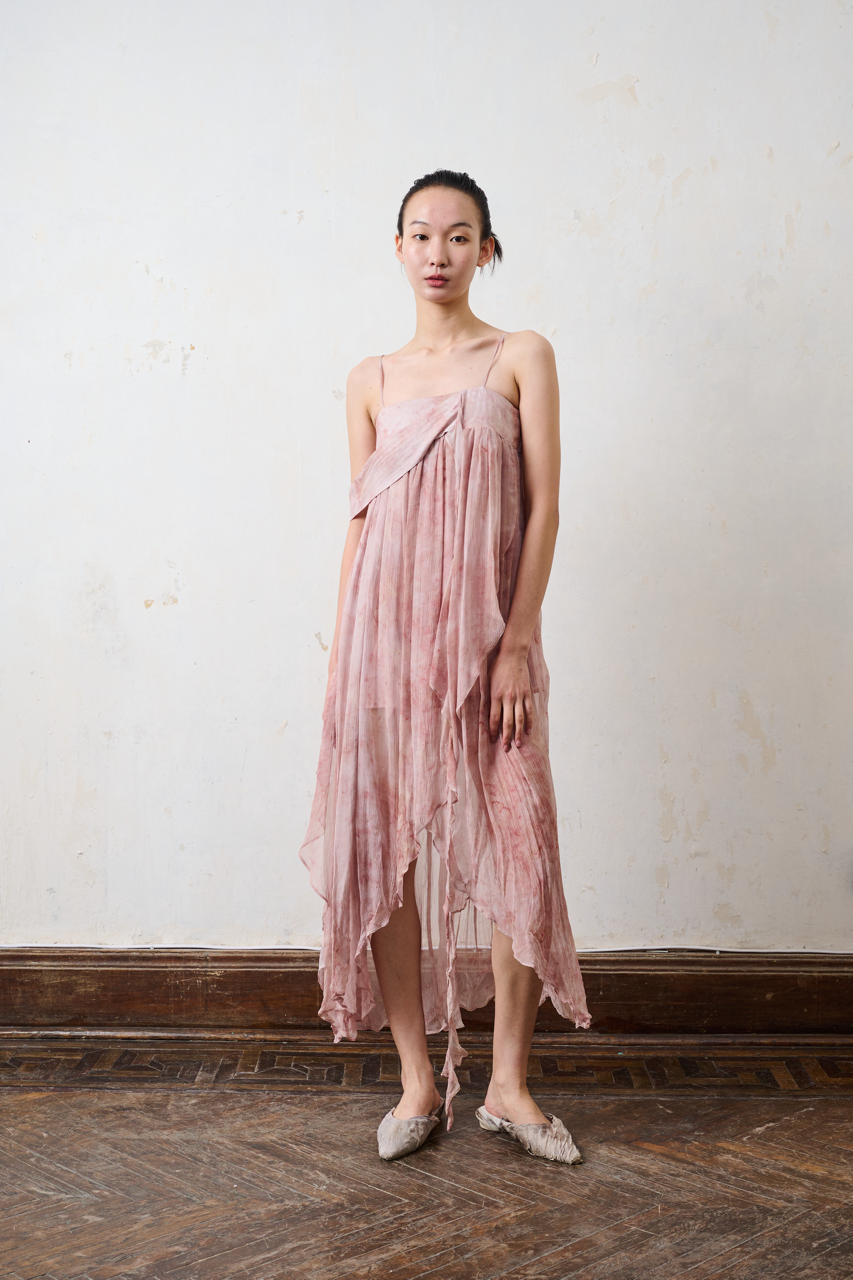 YUXUAN GIA pink printed midi dress resort ruffle