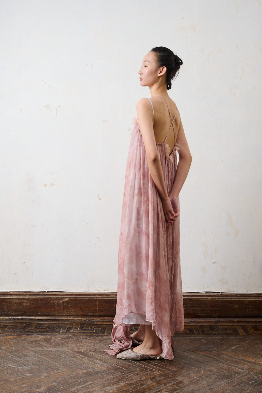 Yuxuan Gia Pink Plant-Dyed Printed Butterfly Maxi Dress _back