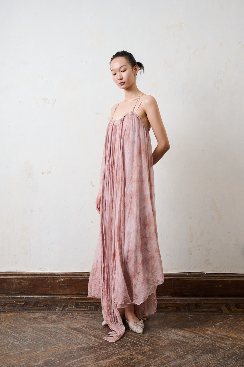 Yuxuan Gia Pink Plant-Dyed Printed Butterfly Maxi Dress _side