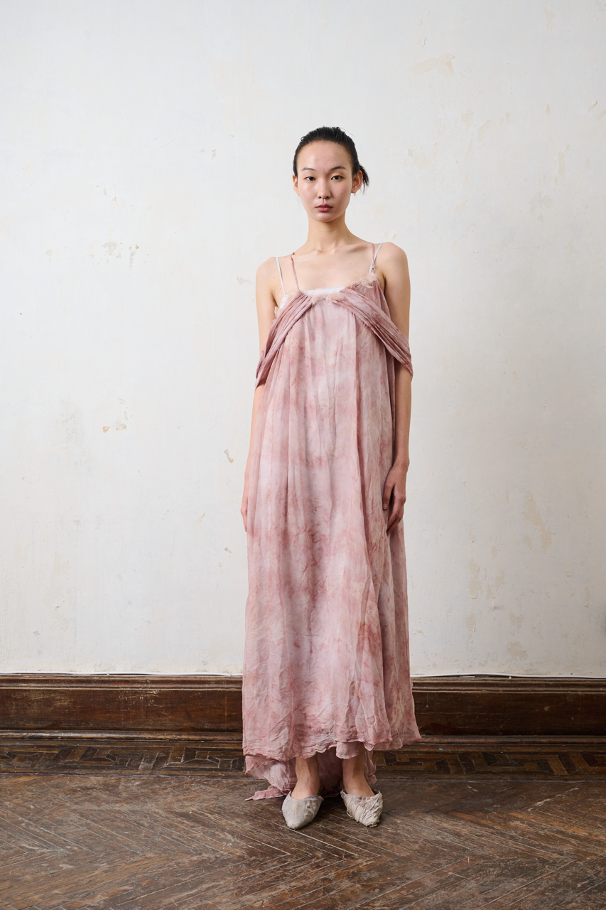 Yuxuan Gia Pink Plant-Dyed Printed Butterfly Maxi Dress