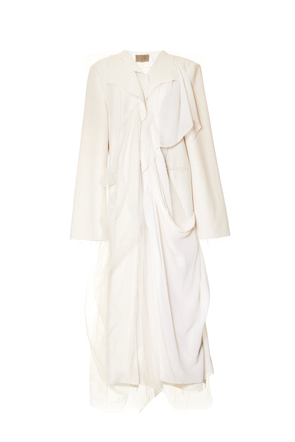 Elywood White Long Suit Jacket Silk Gauze