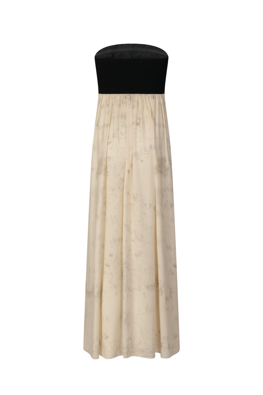 Beige Tube Dress with Black Seam back