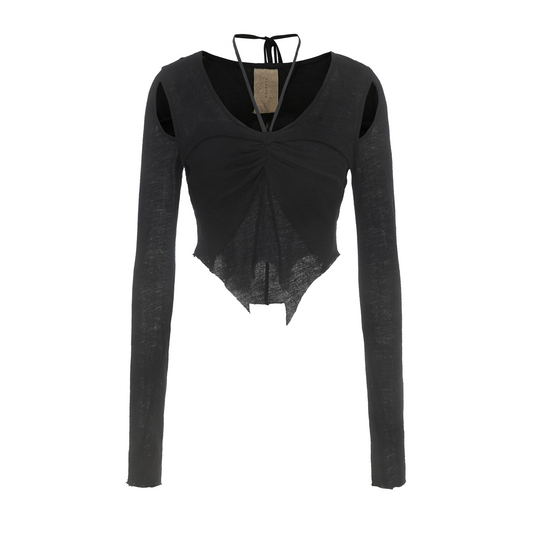 Black Butterfly Ruched Top