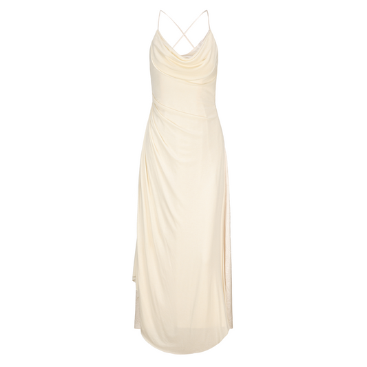 White Knit Cowl Neck Dress