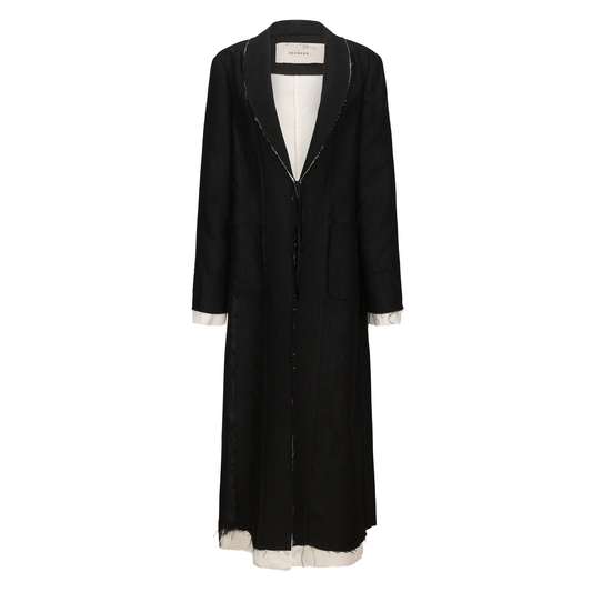 Black and White Raw-Edged Maxi Coat