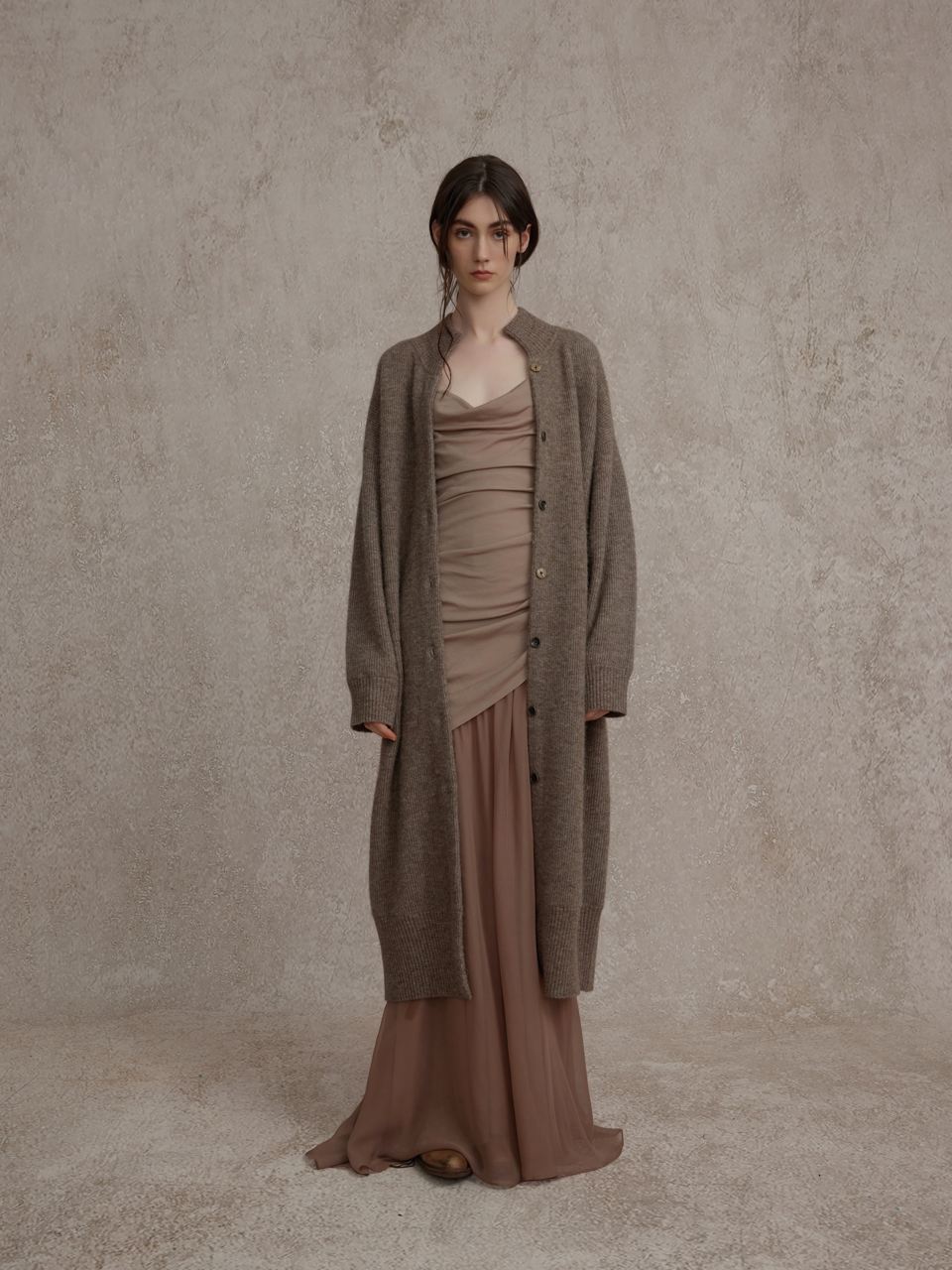 Brown Knit Long Cardigan