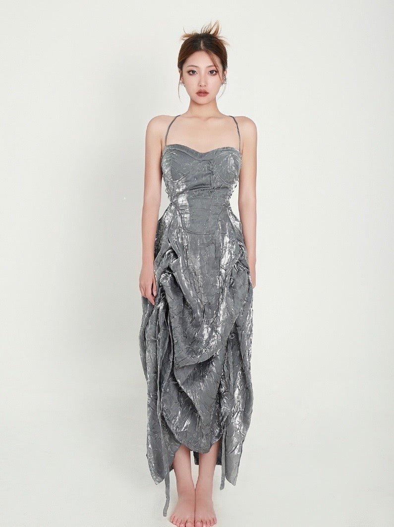 Elise Midi Dress in Silver