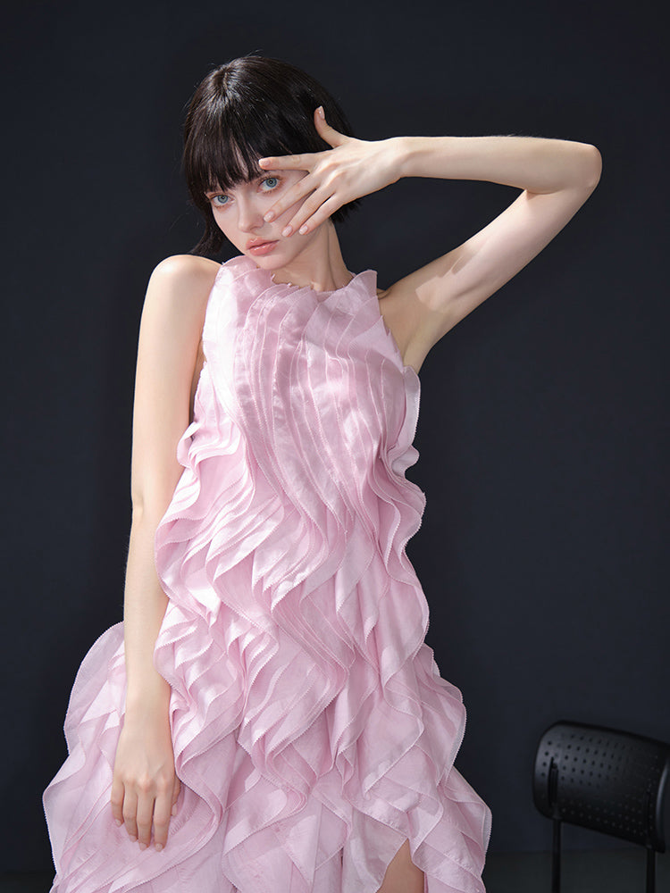 light pink ruffle gown details