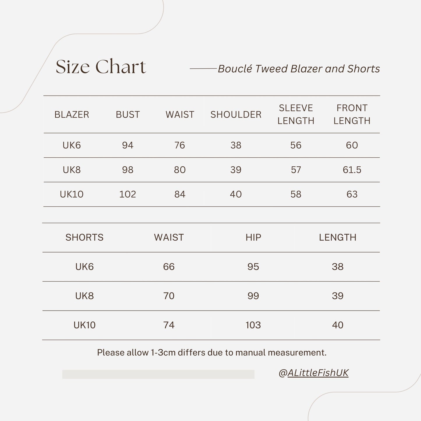 wardrobes by chen tweed blazer and shorts size chart