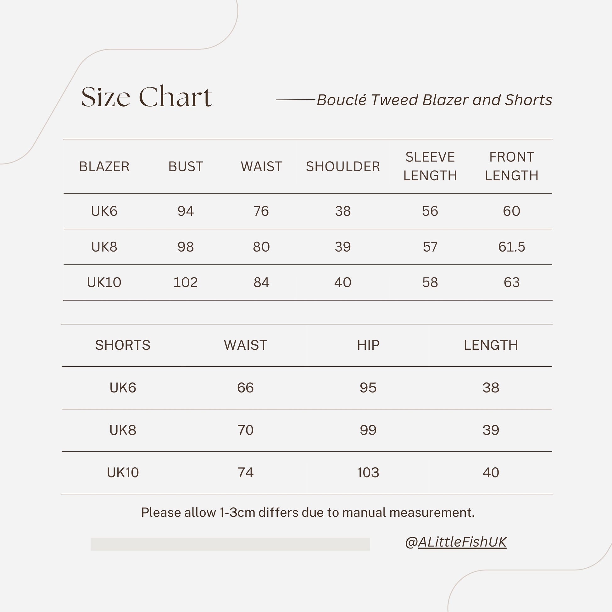 wardrobes by chen tweed blazer and shorts size chart