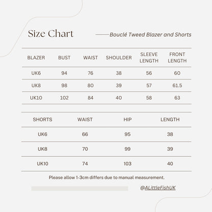 wardrobes by chen tweed blazer and shorts size chart