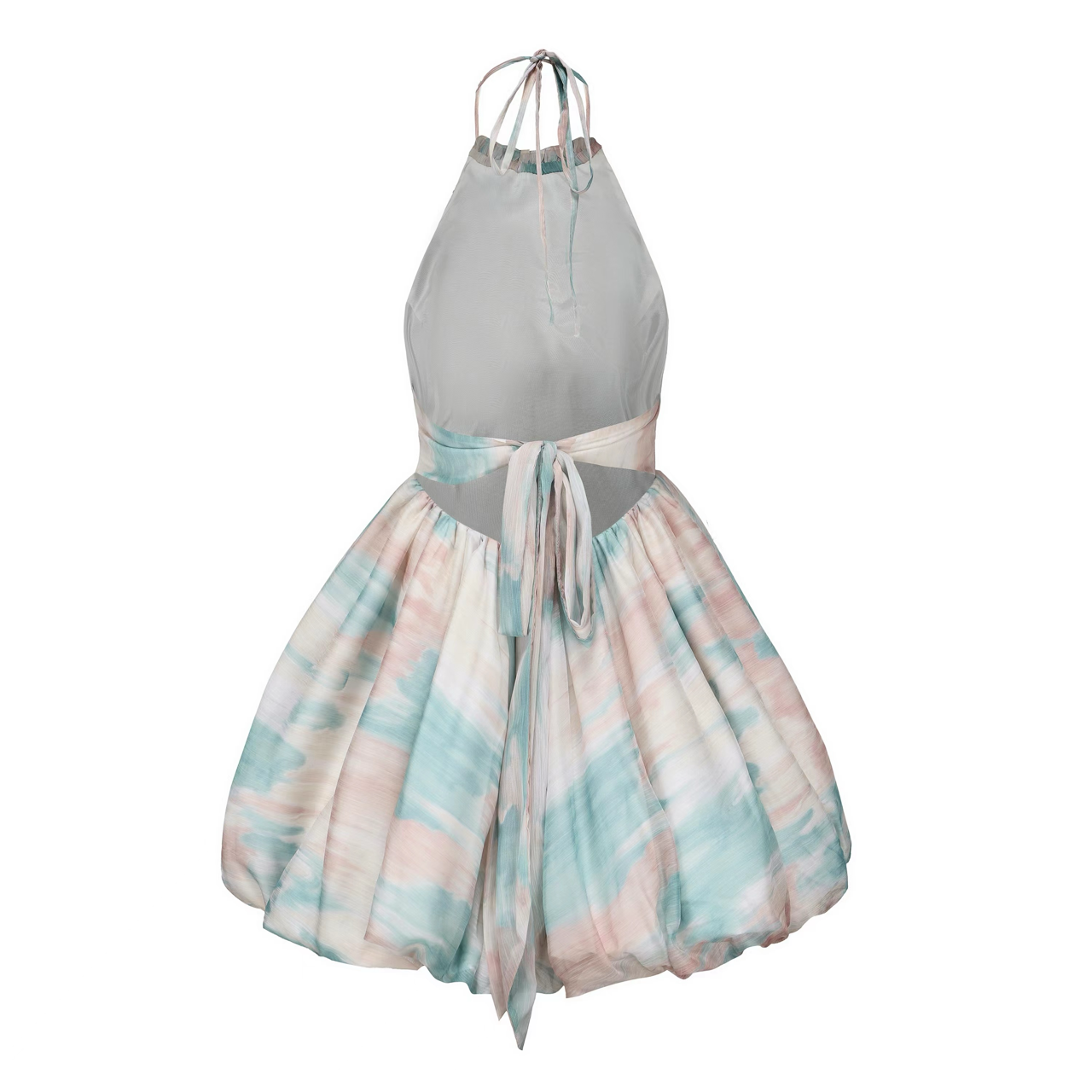 Pink and Blue Print Halter Dress