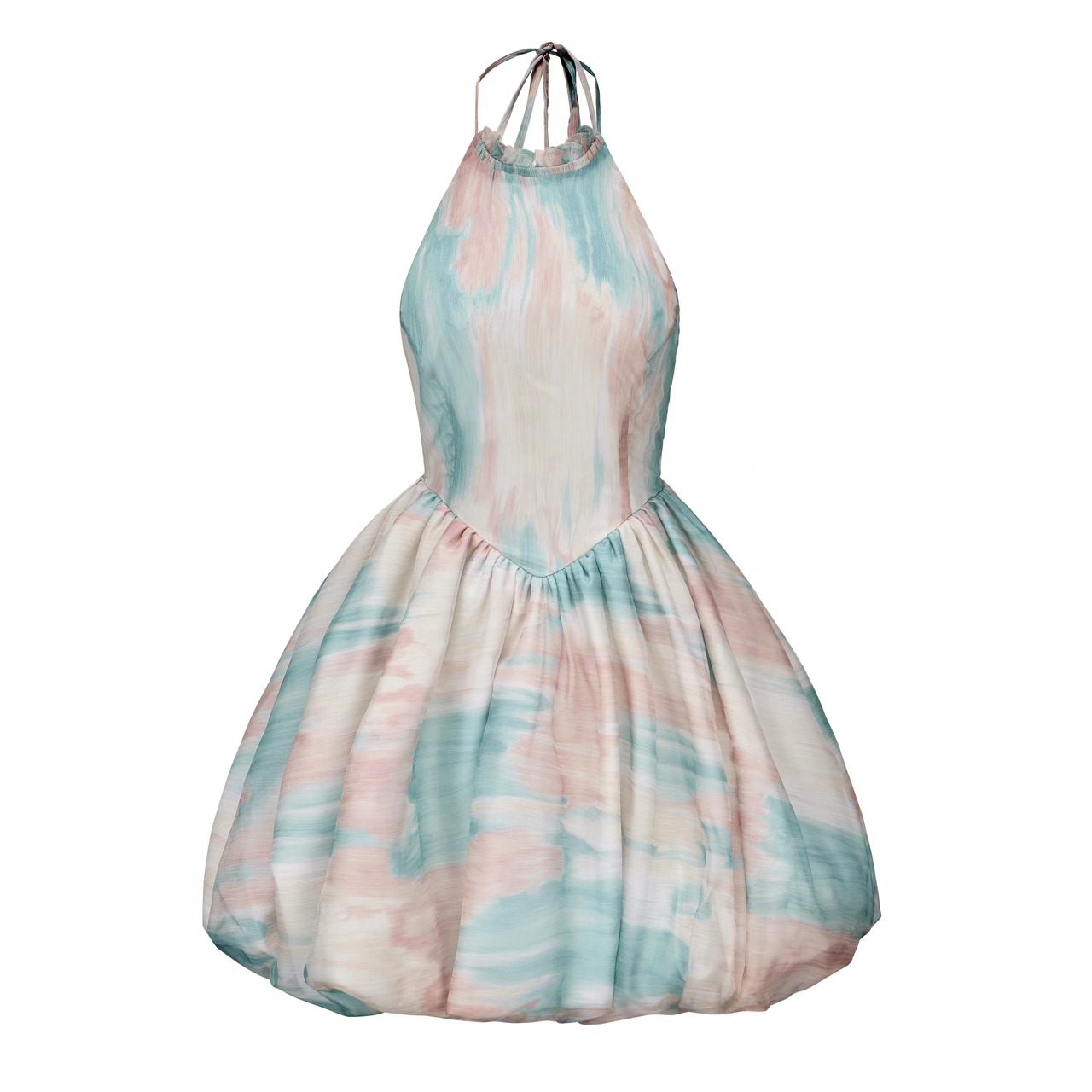 Pink and Blue Print Halter Dress