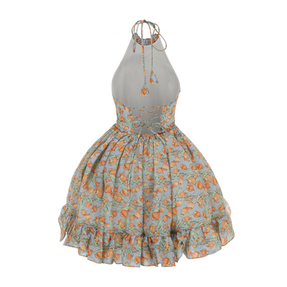 Golden Lily of the Valley Halter Mini Dress