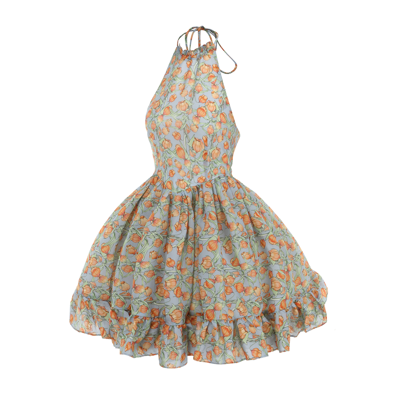 Golden Lily of the Valley Halter Mini Dress
