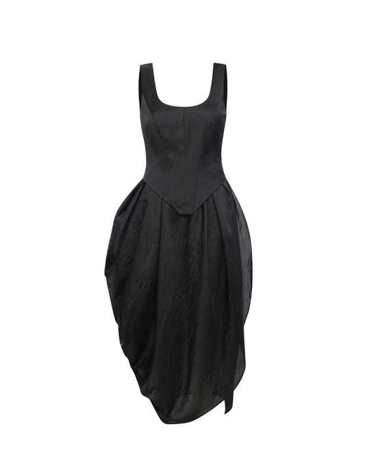 CrowCrew acetate black midi dress