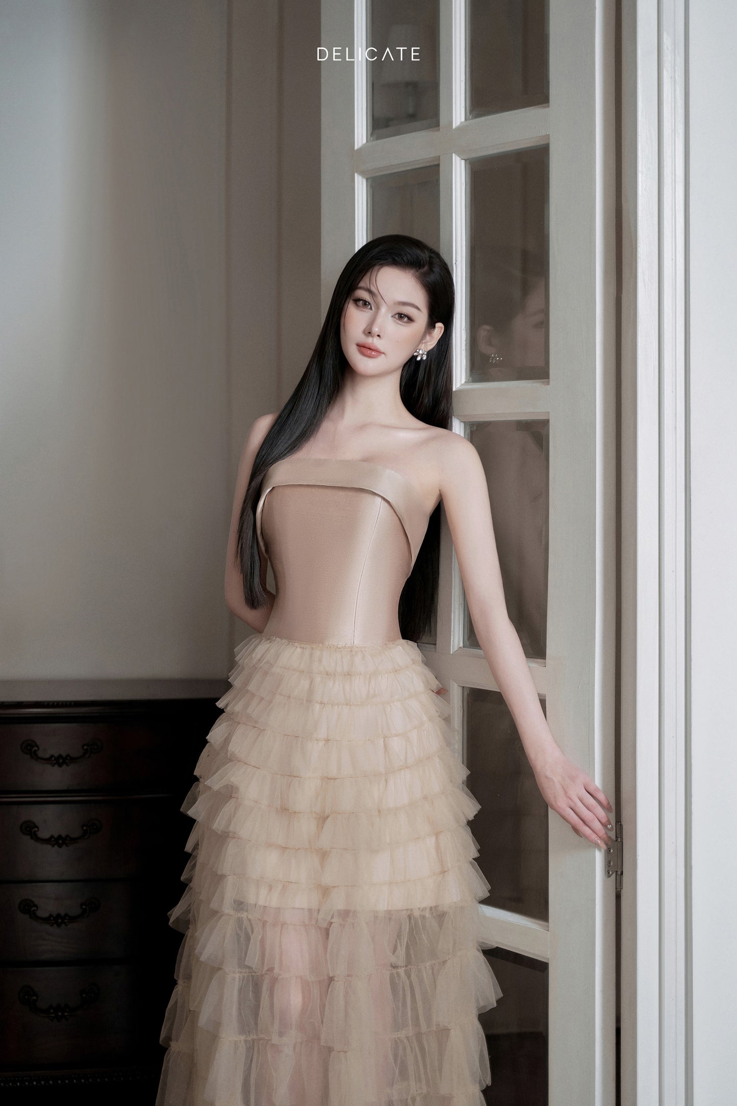 Delicate Layer Tulle Dress Gown Champagne detail
