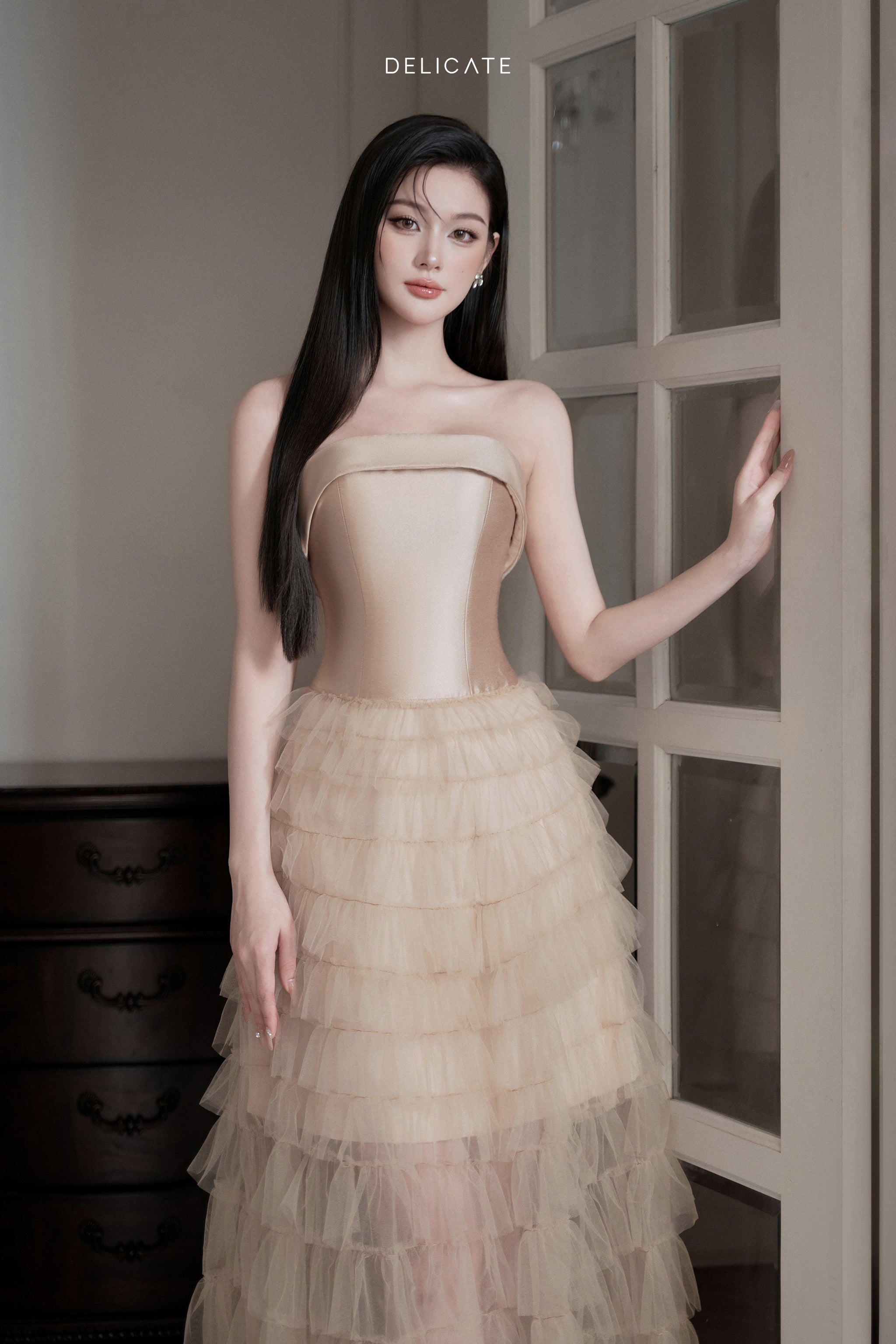 Delicate Layer Tulle Dress Gown Champagne