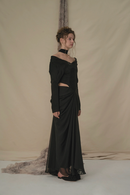Black Lapel Cutout Midi Dress