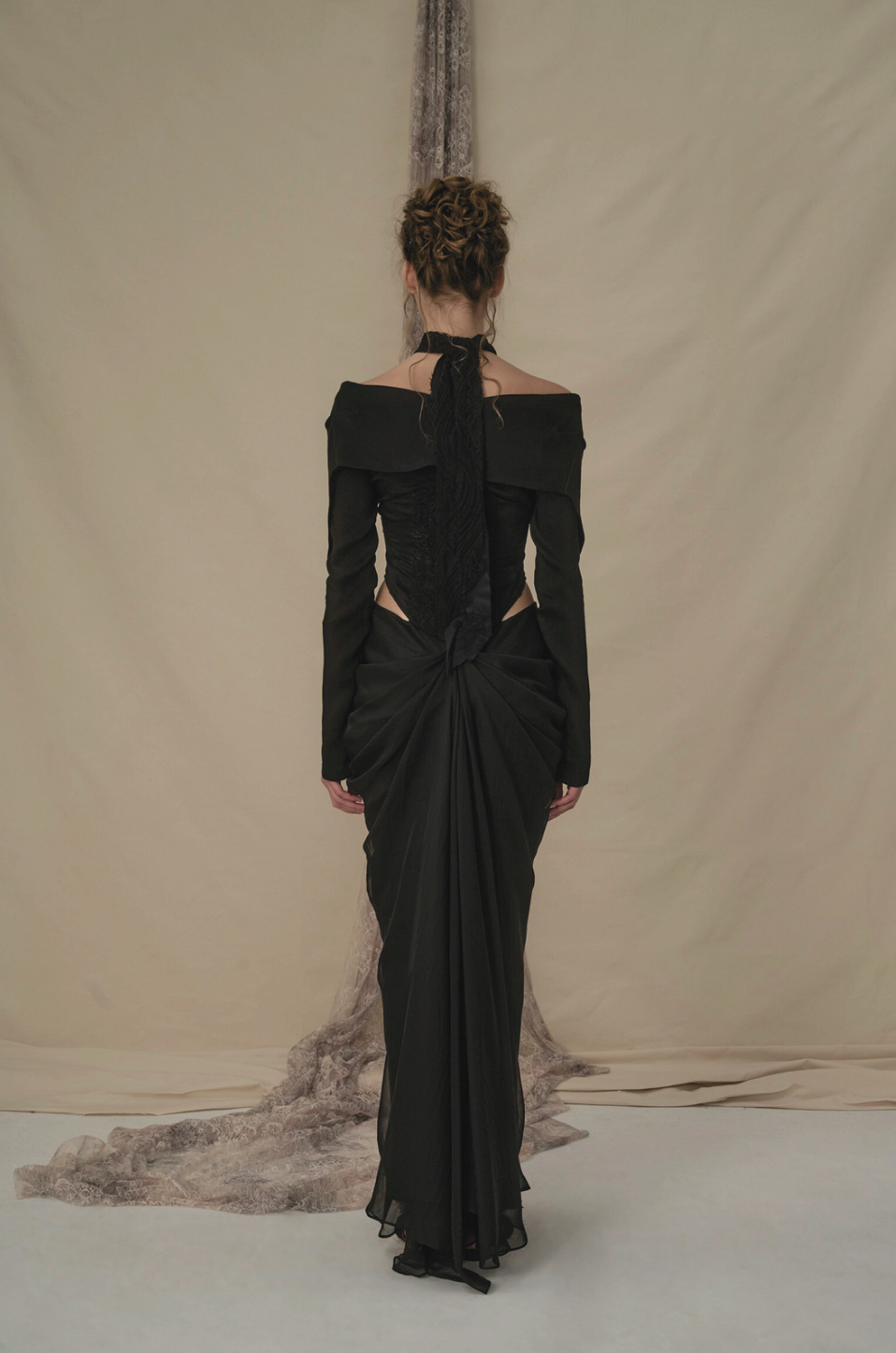 Black Lapel Cutout Midi Dress