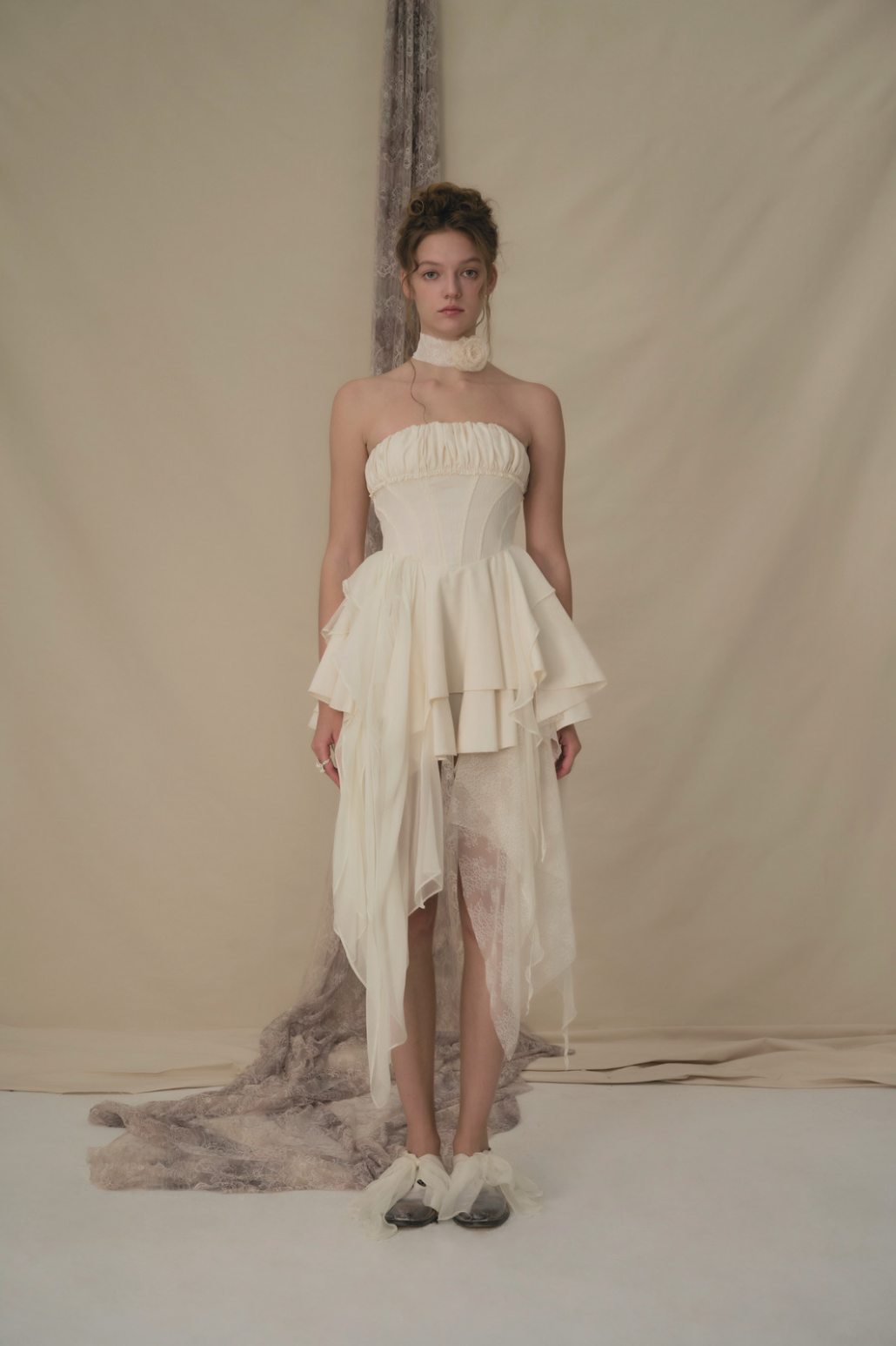 Elywood Beige Layered Strapless Mini Dress
