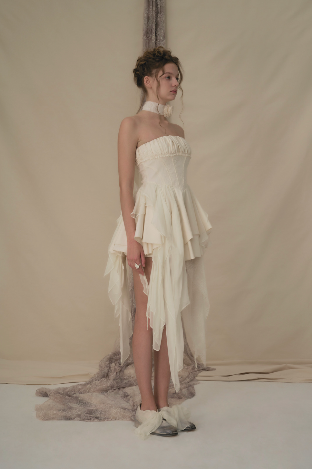 Elywood Beige Layered Strapless Mini Dress side