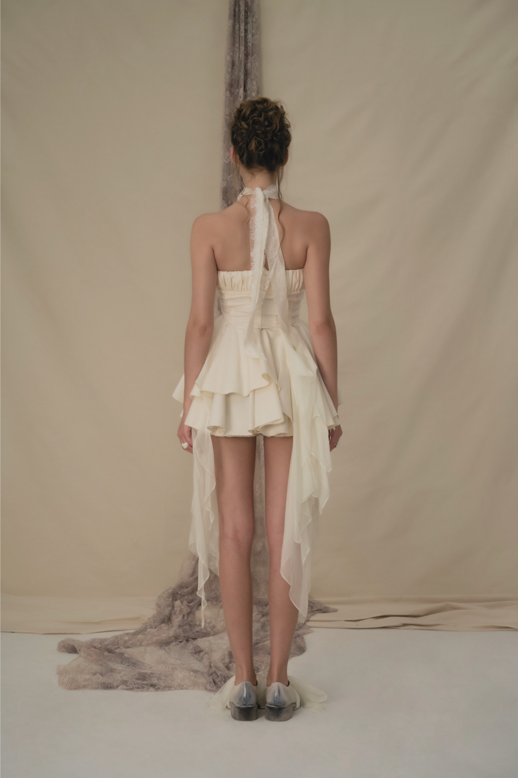Elywood Beige Layered Strapless Mini Dress back