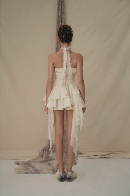 Elywood Beige Layered Strapless Mini Dress back