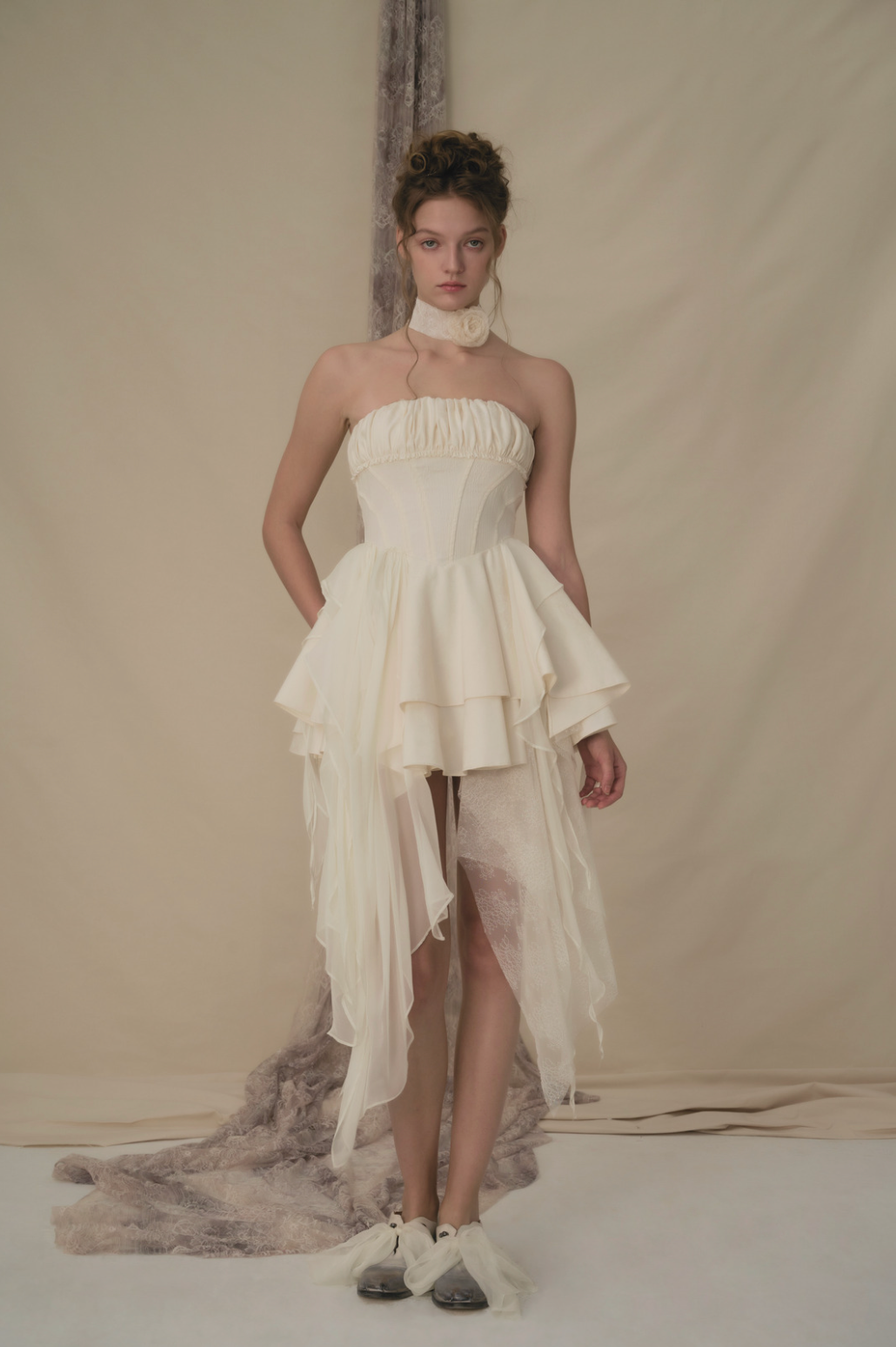 Elywood Beige Layered Strapless Mini Dress 2