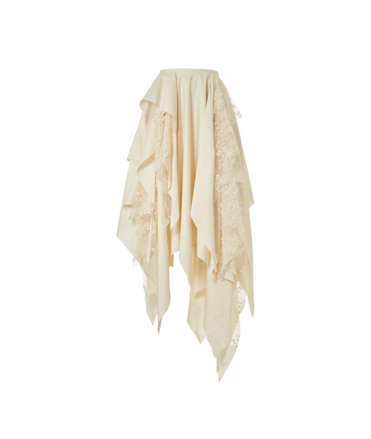 Beige Layered Midi Skirt