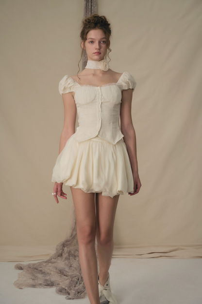 Beige Frill Trim Top