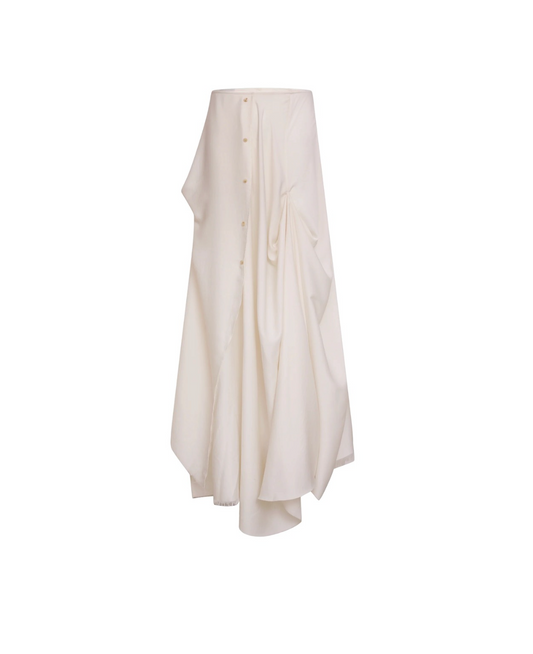 Elywood White Drape Midi Skirt