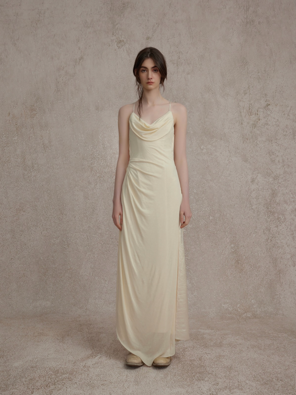 Elywood White Cowl Neck Maxi Dress model