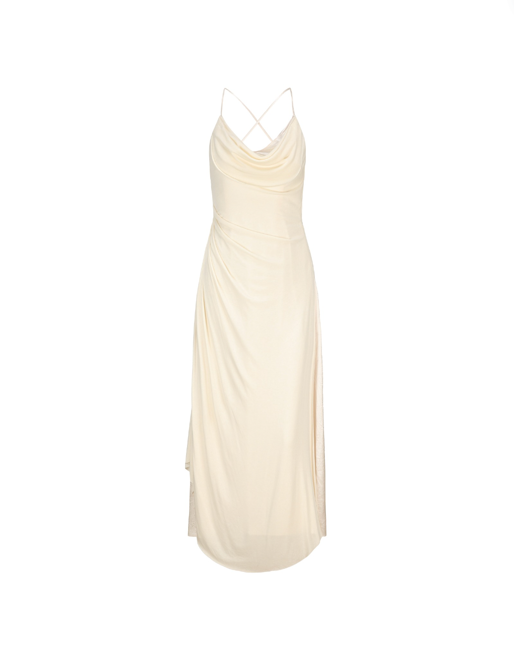 Elywood White Cowl Neck Maxi Dress