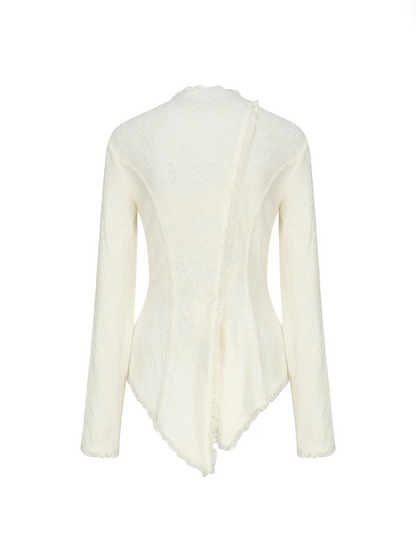 White Asymmetrical Wool Lace Shirt