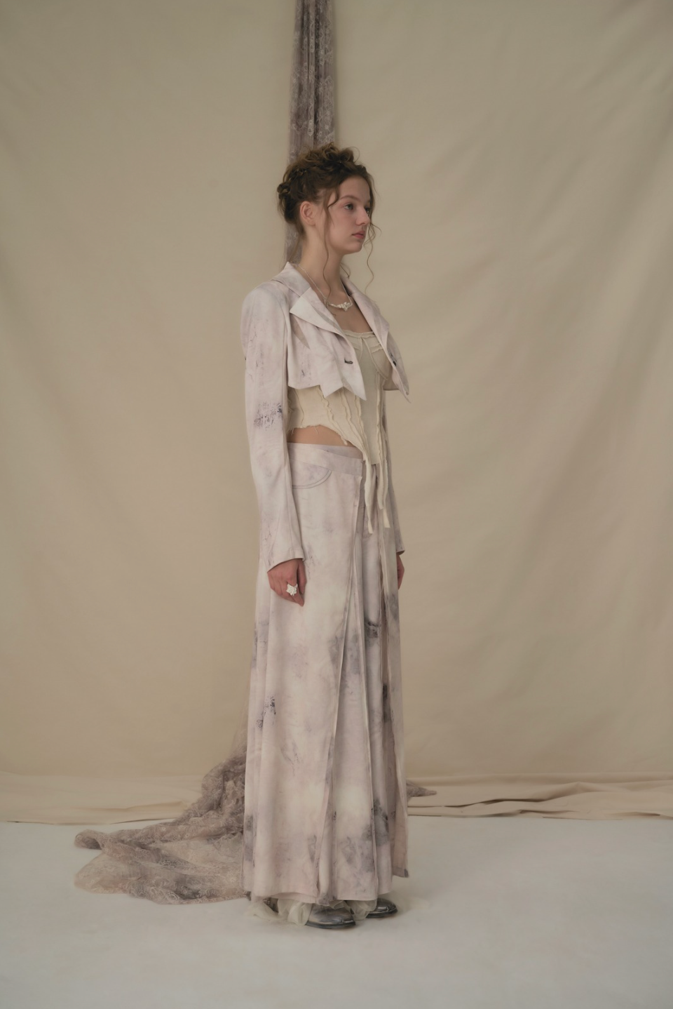 Printed Draped Wide-Leg Trousers