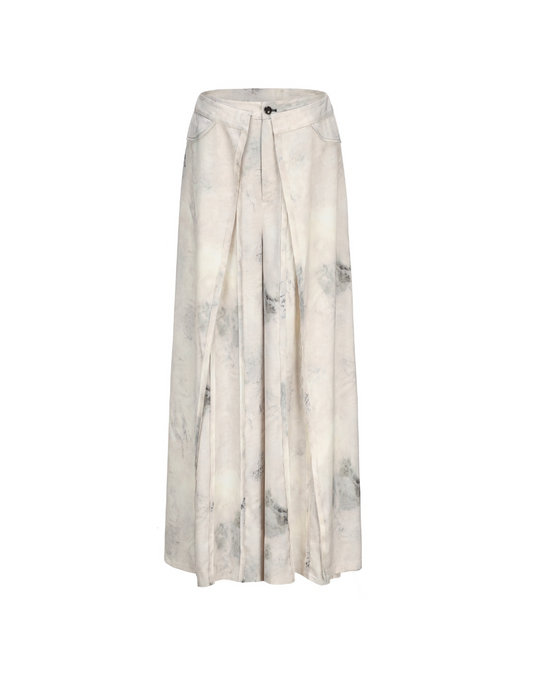 Printed Draped Wide-Leg Trousers