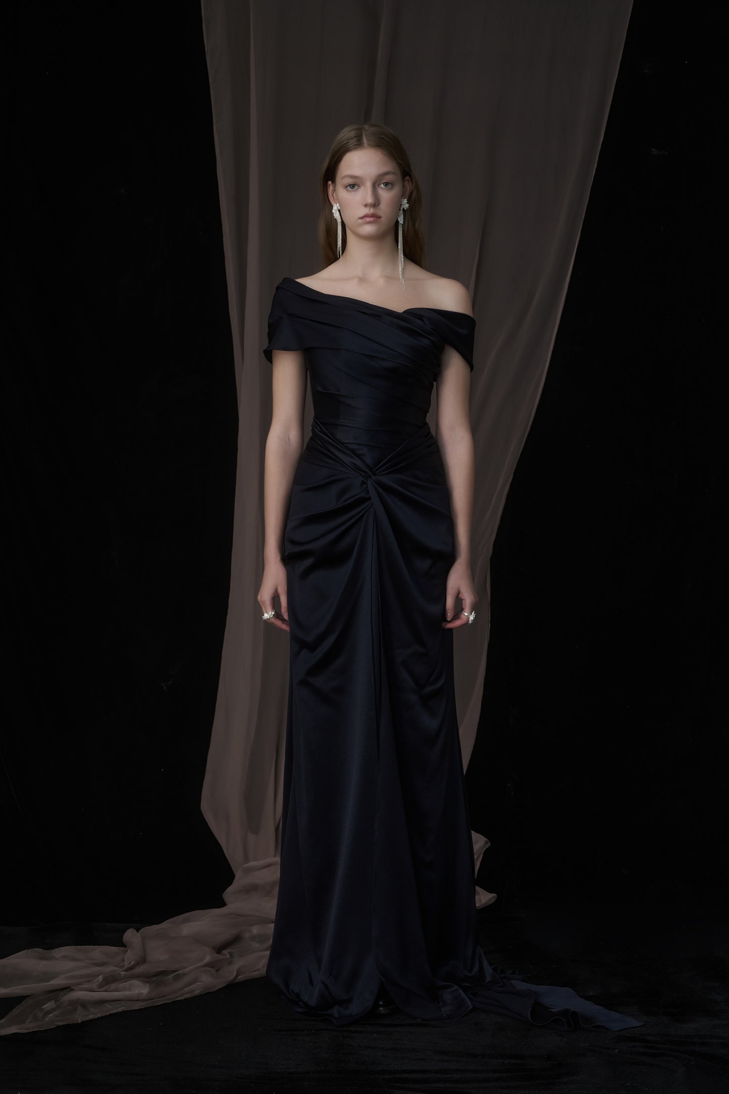 Champagne Off-shoulder Maxi Dress