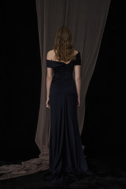 Champagne Off-shoulder Maxi Dress