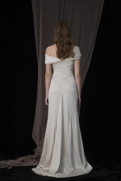 Champagne Off-shoulder Maxi Dress