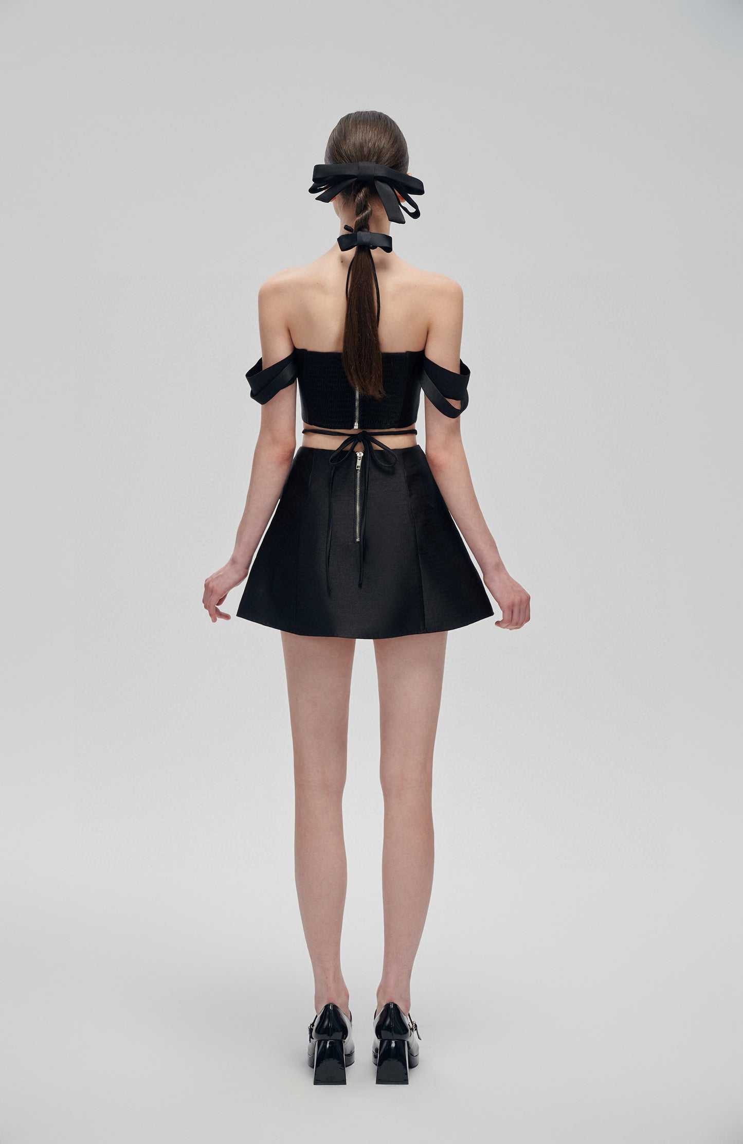 Black Bow Top and Mini Skirt Set