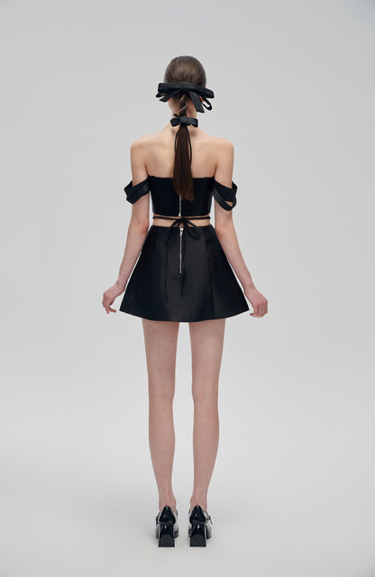 Black Bow Top and Mini Skirt Set