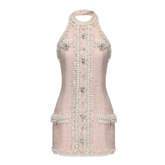 Halter Tweet Mini Dress Pink