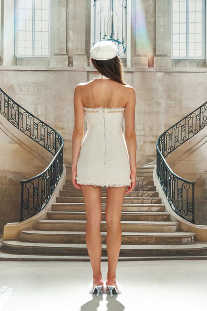 Halter Tweet Mini Dress White