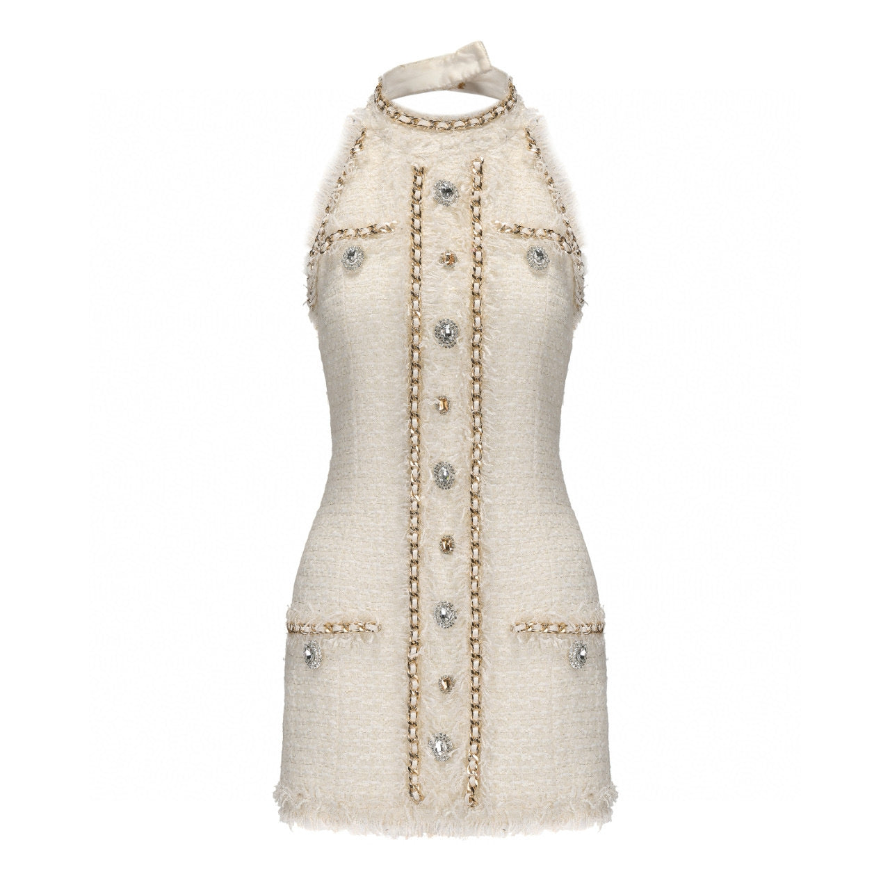 Halter Tweet Mini Dress White
