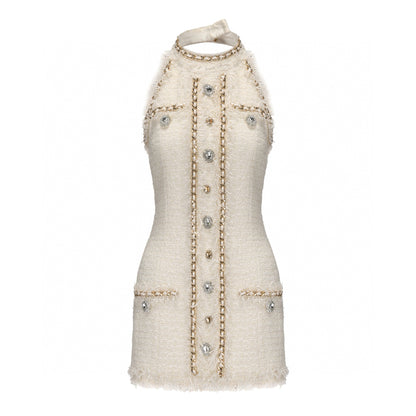 Halter Tweet Mini Dress White