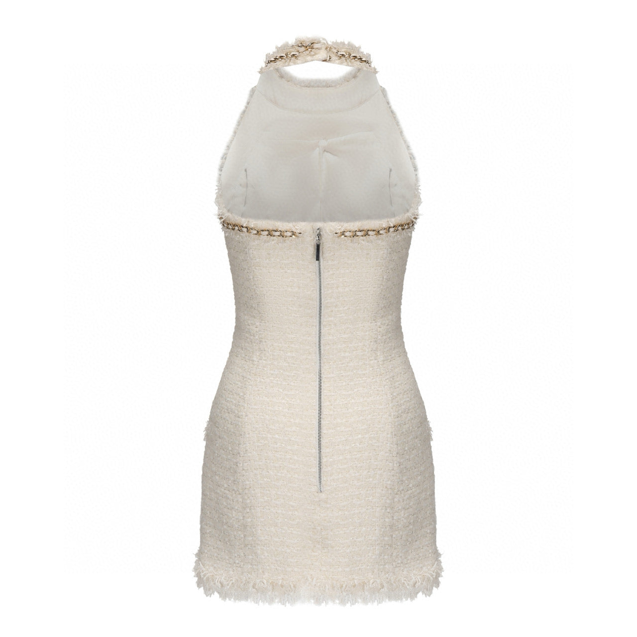 Halter Tweet Mini Dress White